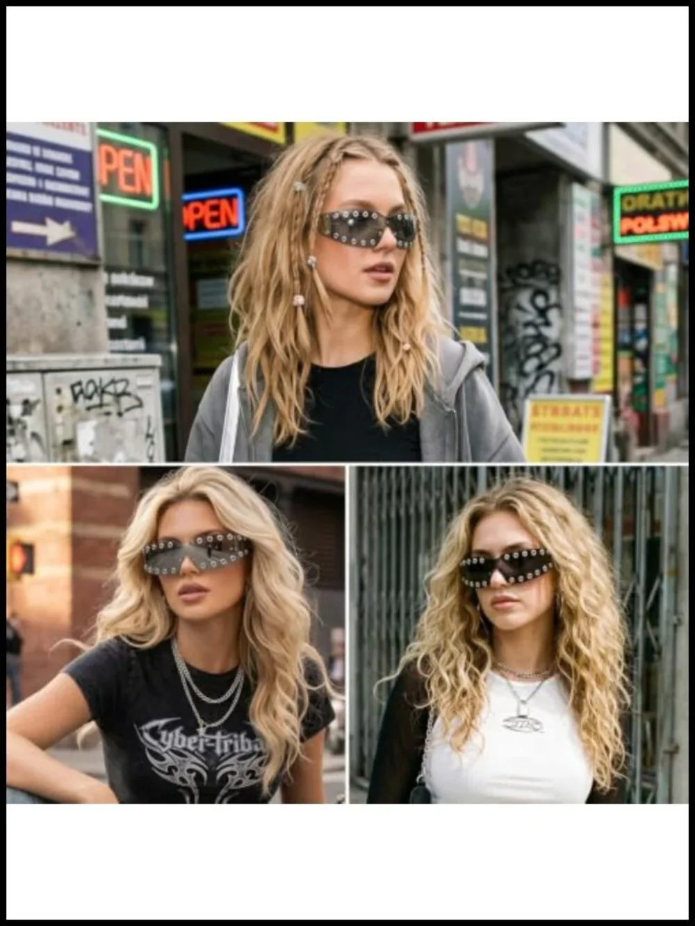 Y2K Rimless Wrap Sunglasses UV400 Shield Shades Rave Sun Glasses